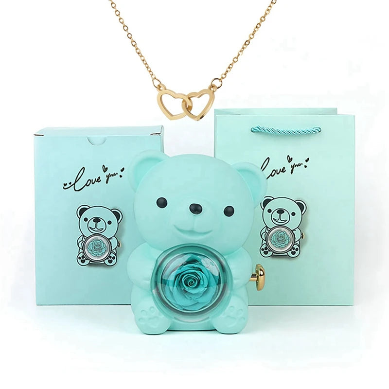 Forever Rose Bear w/ Engraved Necklace